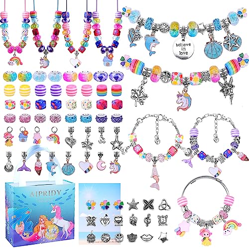 AIPRIDY Charm Bracelet Making Kit,Unicorn Mermaid Crafts Gifts Set Can Inspires Imagination and Creativity,Jewelry Making Kit Perfect Gifts for Girls 5-12 Years Old (84 Pieces) - Image 1