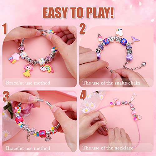 AIPRIDY Charm Bracelet Making Kit,Unicorn Mermaid Crafts Gifts Set Can Inspires Imagination and Creativity,Jewelry Making Kit Perfect Gifts for Girls 5-12 Years Old (84 Pieces) - Image 4