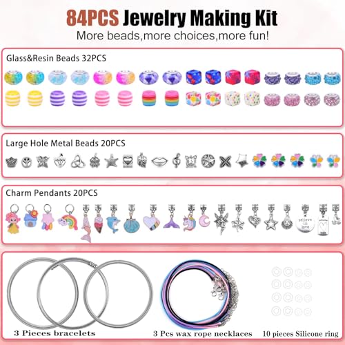 AIPRIDY Charm Bracelet Making Kit,Unicorn Mermaid Crafts Gifts Set Can Inspires Imagination and Creativity,Jewelry Making Kit Perfect Gifts for Girls 5-12 Years Old (84 Pieces) - Image 3