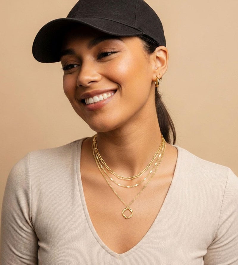 YEEZII Layered Gold Necklaces for Women Trendy, 3 Pcs 14K Gold Plated Choker Paperclip Box Chain Necklace, Stackable Women's Gold Pendant Necklaces Jewelry Set (Black-3 pcs) - Image 3