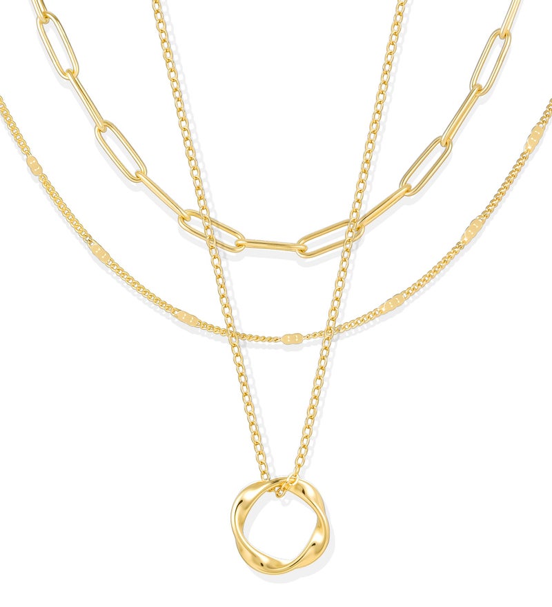 YEEZII Layered Gold Necklaces for Women Trendy, 3 Pcs 14K Gold Plated Choker Paperclip Box Chain Necklace, Stackable Women's Gold Pendant Necklaces Jewelry Set (Black-3 pcs) - Image 1