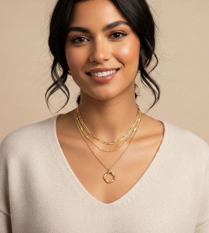 YEEZII Layered Gold Necklaces for Women Trendy, 3 Pcs 14K Gold Plated Choker Paperclip Box Chain Necklace, Stackable Women's Gold Pendant Necklaces Jewelry Set (Black-3 pcs) - Image 2