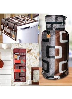 KANUSHI KANUSHI Industries Washable Cotton 1 Piece Lpg Gas Cylinder Cover 1 Pc Fridge Cover Top 1Pc Wall Hanging MagazineOrganiser Letter Holder Cover CYLFRIMGZBrownBox  - Image 1