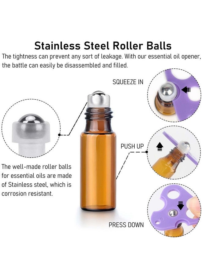 Easytle Essential Oil Roller Bottles, 24 Pack Amber Glass Roller Bottles 5Ml, Roller Balls For Essential Oils, Roll On Bottles (96 Pieces Labels, 4 Funnels, 4 Dropper, 2 Opener)  - Image 5