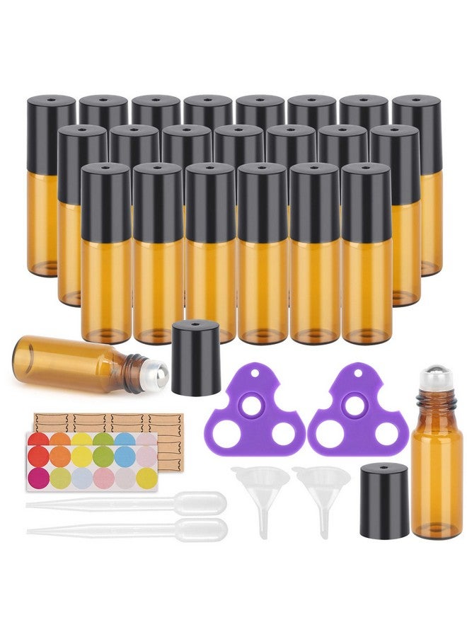 Easytle Essential Oil Roller Bottles, 24 Pack Amber Glass Roller Bottles 5Ml, Roller Balls For Essential Oils, Roll On Bottles (96 Pieces Labels, 4 Funnels, 4 Dropper, 2 Opener)  - Image 1