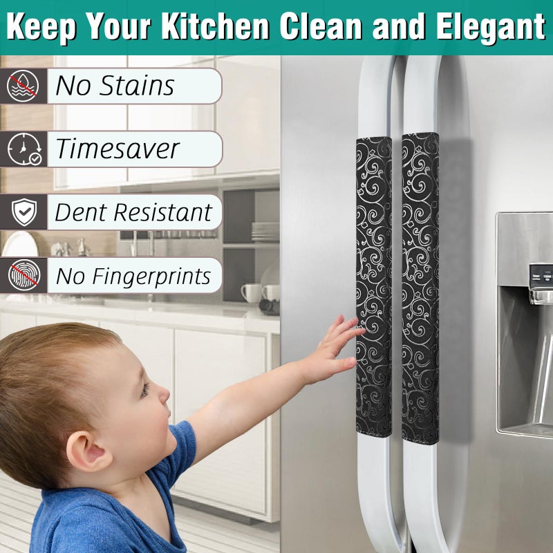 Luludamier Refrigerator Door Handle Covers, Set of 6, Non-Slip Fridge Handle Covers, Washable Appliance Handle Covers, Keep Your Kitchen Clean, Microwave Oven Dishwasher Handle Protector(Black, Silver pattern) - Image 2