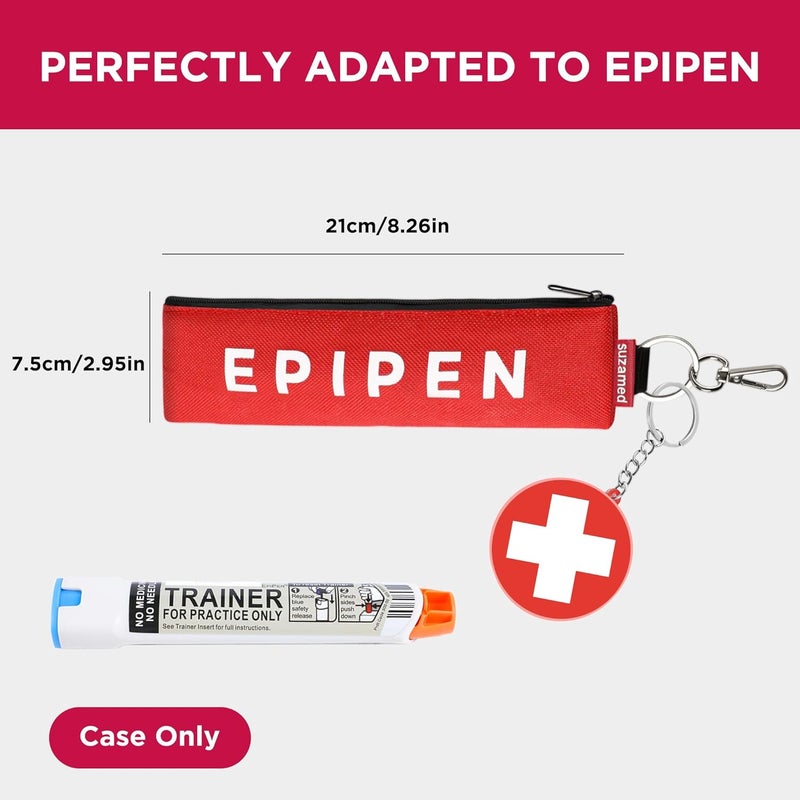 suzamed حقيبة حمل EpiPen محمولة، حقيبة طبية طارئة معزولة للحفاظ على فعالية الدواء، تناسب حاقن EpiPen واحد، جهاز استنشاق الربو، Auvi-Q، أدوية الحساسية، حامل EpiPen للسفر للبالغين أو الأطفال (أرجواني+أحمر) - Image 4