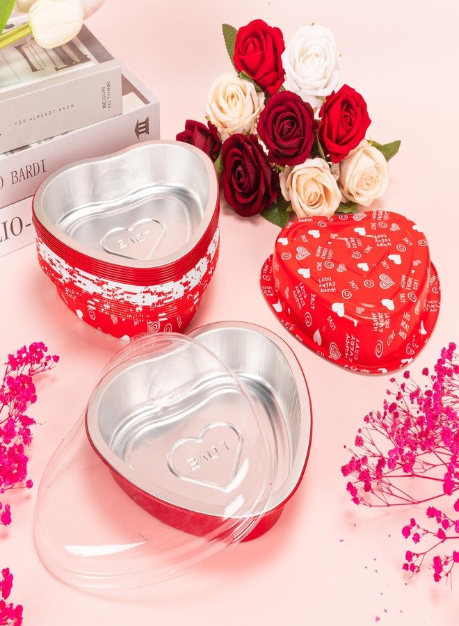 yeload 24 Pack 8 Inch Heart Shaped Cake Pans with Lids, 23oz Large Disposable Foil Heart Pans for Valentine's & Mother's Day, Aluminum Heart Cake Pans, Valentine's Day Baking Kit (White, Red, Red Heart) - Image 2