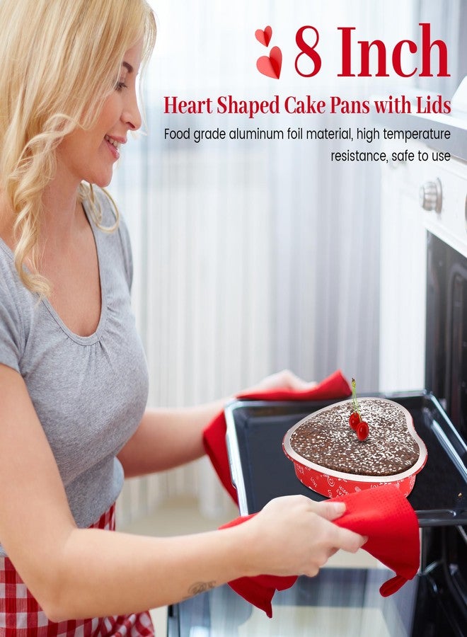 yeload 24 Pack 8 Inch Heart Shaped Cake Pans with Lids, 23oz Large Disposable Foil Heart Pans for Valentine's & Mother's Day, Aluminum Heart Cake Pans, Valentine's Day Baking Kit (White, Red, Red Heart) - Image 5