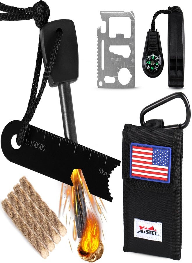 Xislet Fire Starter Kit 5 in 1 Survival Gear, Flint and Steel Fire Starter Kit with Ferro Rod, Emergency Whistle, Credit Card Multitool, Compass & Waterproof Tinder for Outdoor, Camping, Hiking, Gift for Men - Image 1