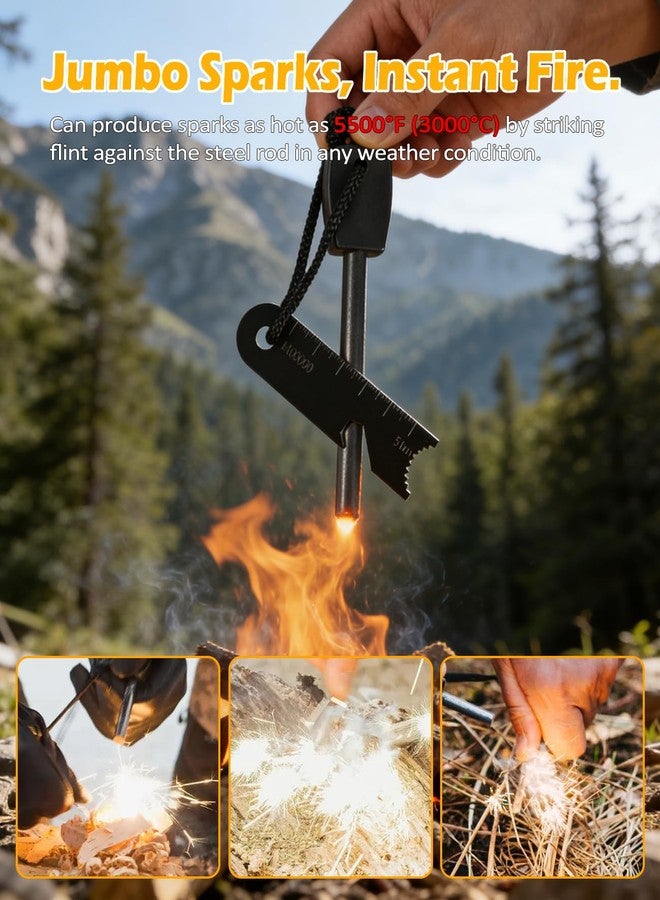 Xislet Fire Starter Kit 5 in 1 Survival Gear, Flint and Steel Fire Starter Kit with Ferro Rod, Emergency Whistle, Credit Card Multitool, Compass & Waterproof Tinder for Outdoor, Camping, Hiking, Gift for Men - Image 2