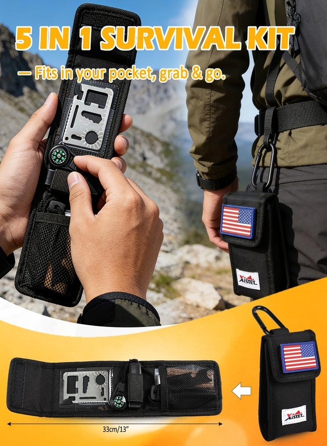 Xislet Fire Starter Kit 5 in 1 Survival Gear, Flint and Steel Fire Starter Kit with Ferro Rod, Emergency Whistle, Credit Card Multitool, Compass & Waterproof Tinder for Outdoor, Camping, Hiking, Gift for Men - Image 3