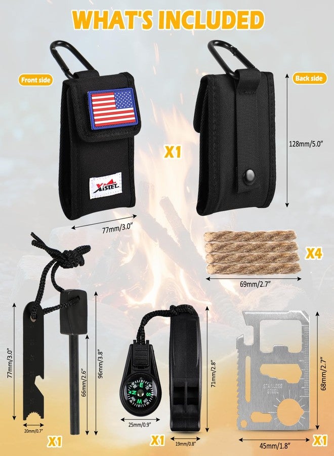 Xislet Fire Starter Kit 5 in 1 Survival Gear, Flint and Steel Fire Starter Kit with Ferro Rod, Emergency Whistle, Credit Card Multitool, Compass & Waterproof Tinder for Outdoor, Camping, Hiking, Gift for Men - Image 4