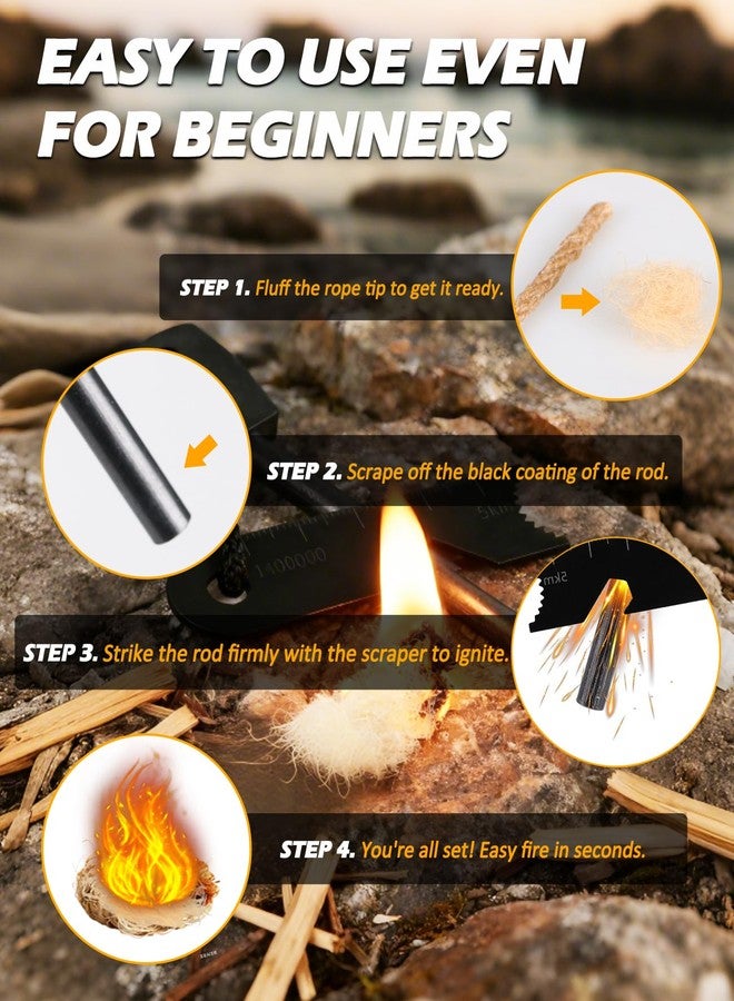 Xislet Fire Starter Kit 5 in 1 Survival Gear, Flint and Steel Fire Starter Kit with Ferro Rod, Emergency Whistle, Credit Card Multitool, Compass & Waterproof Tinder for Outdoor, Camping, Hiking, Gift for Men - Image 5