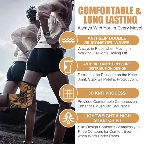 SHENGYADE Knee Brace for Women & Men1 Pair, Copper Knee Braces for Knee Pain and Support, Copper Ions Fiber Compression Knee Sleeve for Running, Meniscus Tear, ACL, Joint Pain Relief (2, Medium) - Image 3