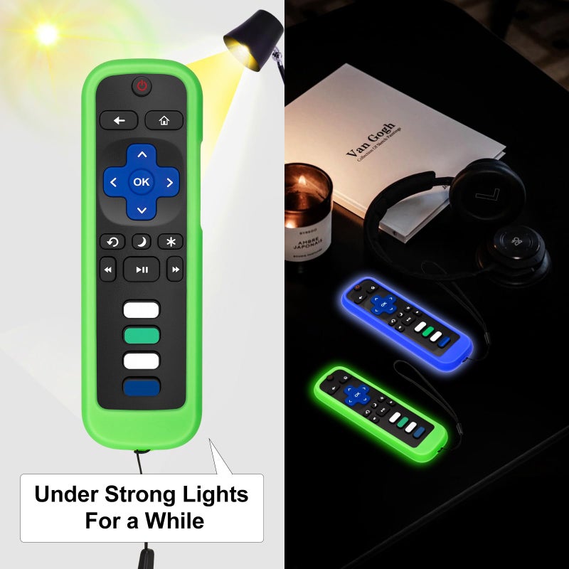 Acoyer (Pack of 2) Remote Cover Case for Roku TV Remote Control/Silicone Protective Sleeve Skin - Glow in The Dark (Green/Blue) - Image 3