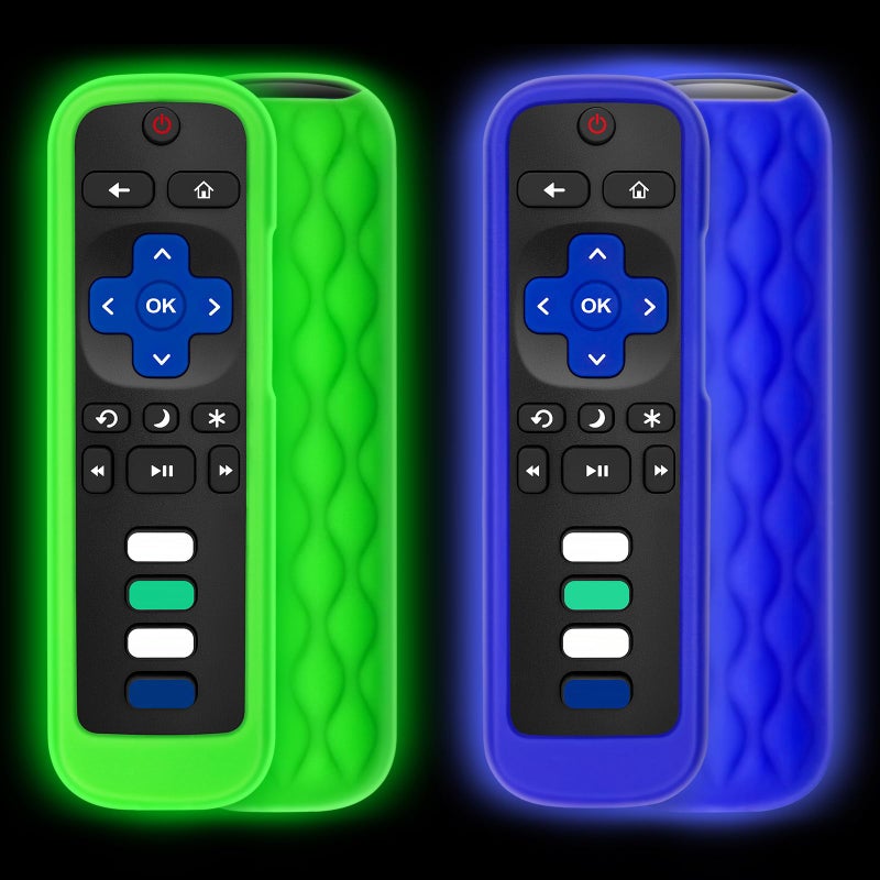 Acoyer (Pack of 2) Remote Cover Case for Roku TV Remote Control/Silicone Protective Sleeve Skin - Glow in The Dark (Green/Blue) - Image 1