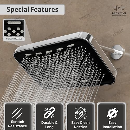B BACKLINE Backline Overhead Shower (35 cm x 21.5 cm) | High Pressure Shower Head for Bathroom | Rectangular Rain Spray Shower Head (Without Arm) - Image 3