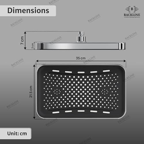 B BACKLINE Backline Overhead Shower (35 cm x 21.5 cm) | High Pressure Shower Head for Bathroom | Rectangular Rain Spray Shower Head (Without Arm) - Image 2