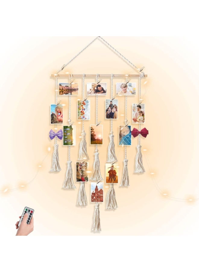 Antikiano Wall Hanging Macrame Decor Photo Display with LED Lights and Cotton Tassels for Showcasing Photos, Cards and Memories – 45 × 17 IN - Image 5