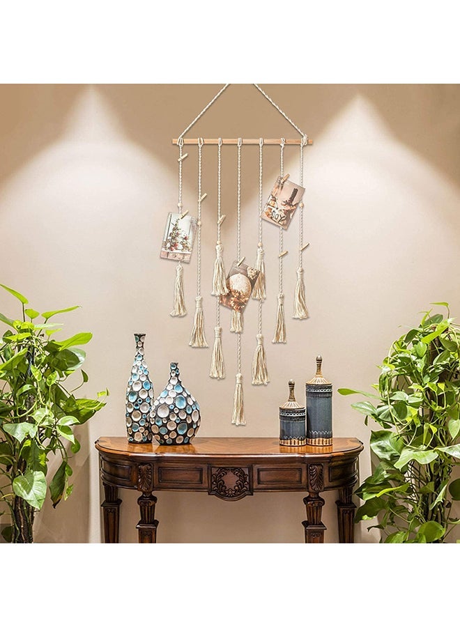 Antikiano Wall Hanging Macrame Decor Photo Display with LED Lights and Cotton Tassels for Showcasing Photos, Cards and Memories – 45 × 17 IN - Image 3