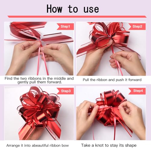 KJSHENDI Pull Bows for Gift Wrapping: 12 Pcs 6-Inch Large Waterproof Red Ribbon Bows - Birthday Valentine's Day Packaging Accessories & Outdoor Holiday Decorations - Image 3