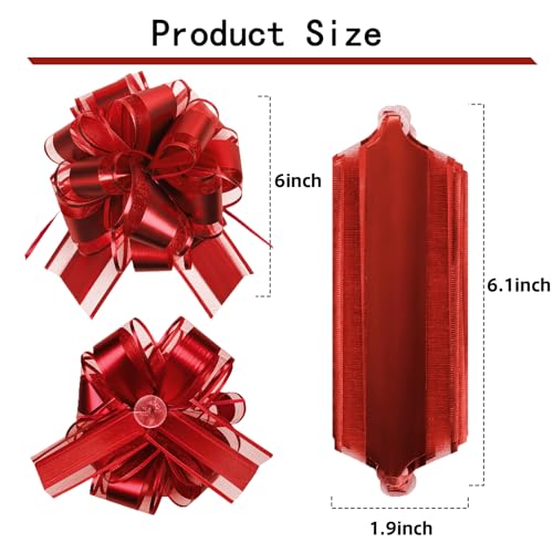 KJSHENDI Pull Bows for Gift Wrapping: 12 Pcs 6-Inch Large Waterproof Red Ribbon Bows - Birthday Valentine's Day Packaging Accessories & Outdoor Holiday Decorations - Image 2
