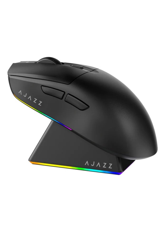 A-jazz AJ139 V2 MC Gaming Mouse with RGB Magnetic Base, 3-Mode Connection: USB Wired/2.4G Wireless/BT, 500mAh Battery Capacity, 80 Million Magnetic Clicks, Adjustable Resolution: 12000DPI, PAW3311 Sensor, Ultra-Light Design, Black  - Image 1