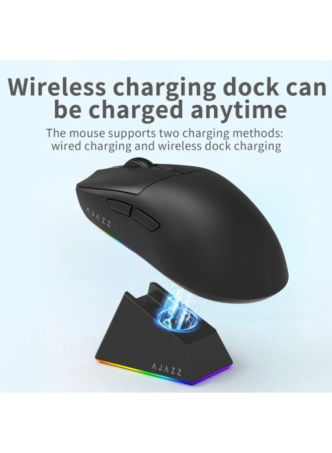 AJ139 V2 MC Gaming Mouse with RGB Magnetic Base, 3-Mode Connection: USB Wired/2.4G Wireless/BT, 500mAh Battery Capacity, 80 Million Magnetic Clicks, Adjustable Resolution: 12000DPI, PAW3311 Sensor, Ultra-Light Design, Black