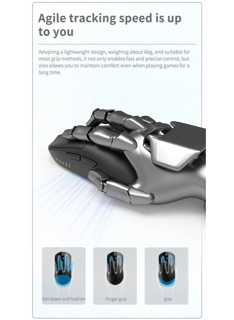 AJ139 V2 MC Gaming Mouse with RGB Magnetic Base, 3-Mode Connection: USB Wired/2.4G Wireless/BT, 500mAh Battery Capacity, 80 Million Magnetic Clicks, Adjustable Resolution: 12000DPI, PAW3311 Sensor, Ultra-Light Design, Black