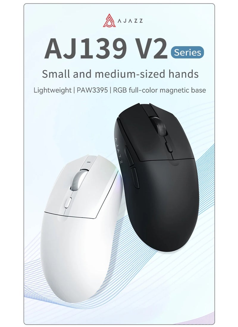 A-jazz AJ139 V2 MC Gaming Mouse with RGB Magnetic Base, 3-Mode Connection: USB Wired/2.4G Wireless/BT, 500mAh Battery Capacity, 80 Million Magnetic Clicks, Adjustable Resolution: 12000DPI, PAW3311 Sensor, Ultra-Light Design, Black  - Image 4