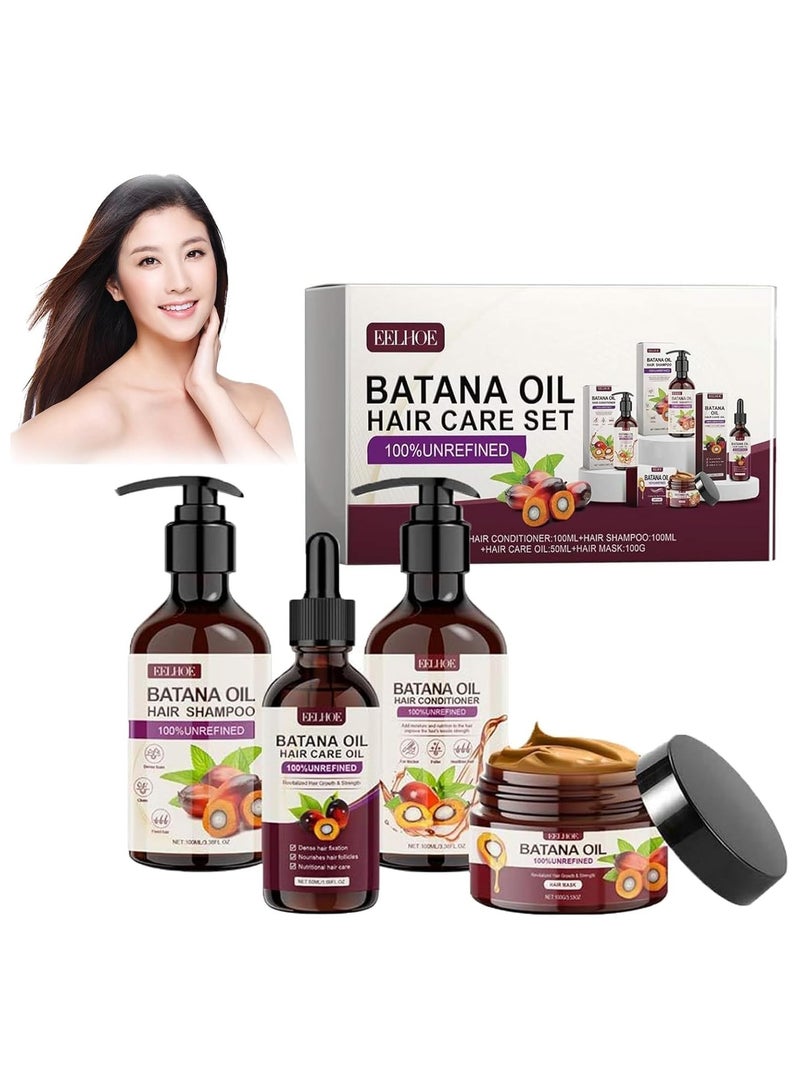 EELHOE Pack of 4 Batana Oil Hair 50 ml, Batana Shampoo 100 ml, Batana Hair Mask 100 ml, Batana Conditioner 100 ml, 100% Pure Natural Batana Oil Set for Hair Growth and Skin Care for Men Women - Image 1