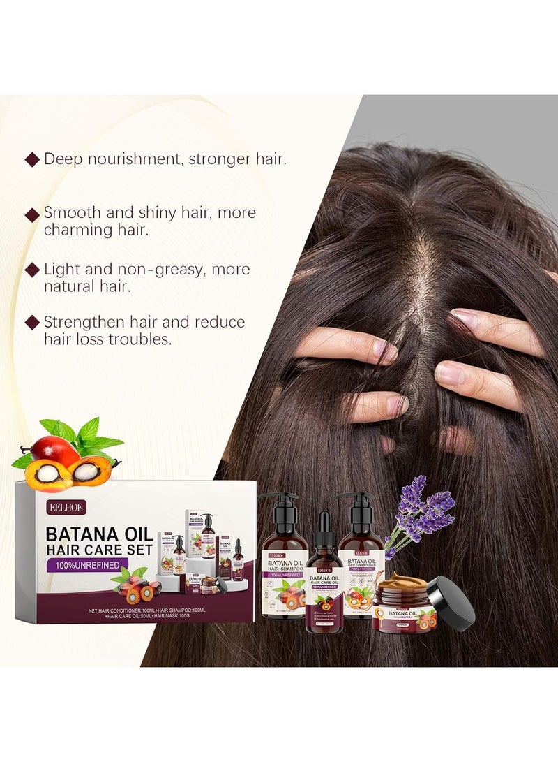 EELHOE Pack of 4 Batana Oil Hair 50 ml, Batana Shampoo 100 ml, Batana Hair Mask 100 ml, Batana Conditioner 100 ml, 100% Pure Natural Batana Oil Set for Hair Growth and Skin Care for Men Women - Image 4