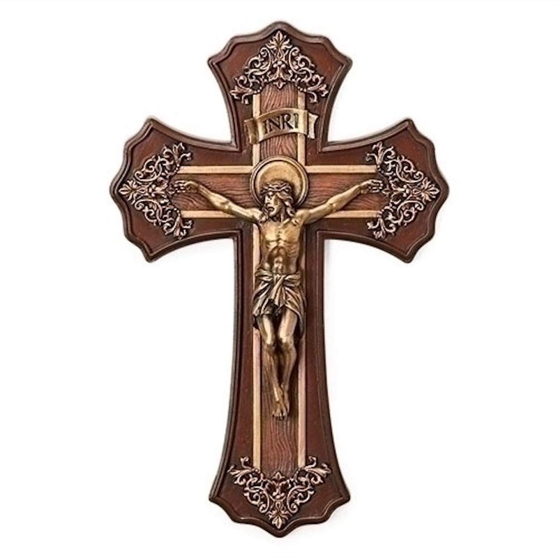 Roman Joseph's Studio by Roman, Cross and Crucifix Collection, 10.25"H VICTORIAN OAK/GOLD, Home Décor, Devout Gift, Prayerful Inspiration (1x6x10) - Image 3