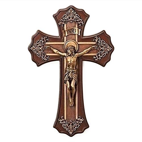 Roman Joseph's Studio by Roman, Cross and Crucifix Collection, 10.25"H VICTORIAN OAK/GOLD, Home Décor, Devout Gift, Prayerful Inspiration (1x6x10) - Image 1