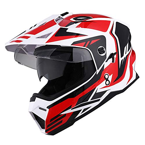 1Storm Dual Sport Motorcycle Motocross Off Road Full Face Helmet Dual Visor Storm Force Red, Size Medium - Image 1