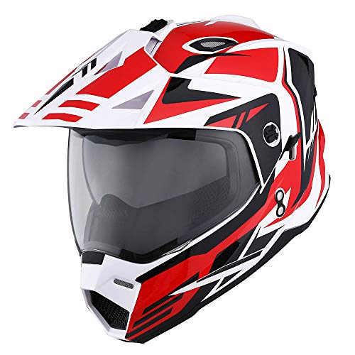 1Storm Dual Sport Motorcycle Motocross Off Road Full Face Helmet Dual Visor Storm Force Red, Size Medium - Image 2