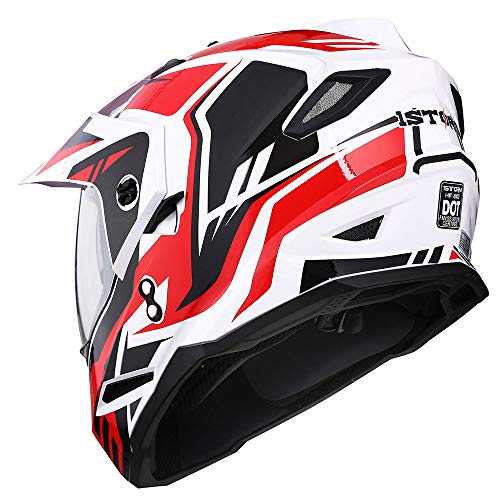 1Storm Dual Sport Motorcycle Motocross Off Road Full Face Helmet Dual Visor Storm Force Red, Size Medium - Image 4