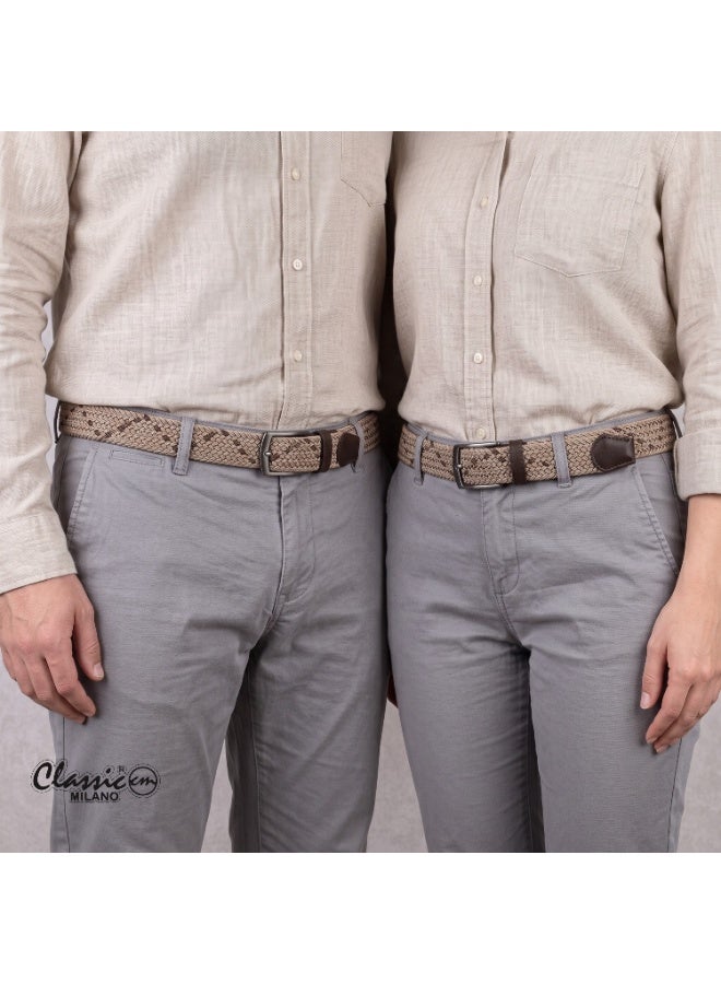 Classic Milano Braided Cotton Elastic Stretch Belt for Men & Women, Woven Canvas Web Belt with Gift Box, Adjustable Men's Belt | Full Length: 110CM (Free Size - Fits up to the waist of 40 Inches / 100 CM) - Image 2