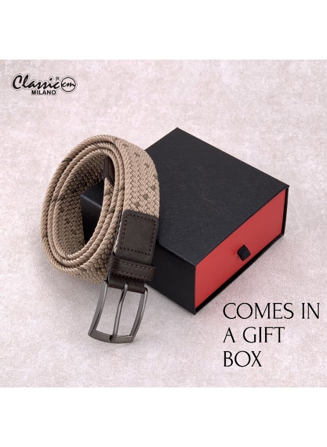 Classic Milano Braided Cotton Elastic Stretch Belt for Men & Women, Woven Canvas Web Belt with Gift Box, Adjustable Men's Belt | Full Length: 110CM (Free Size - Fits up to the waist of 40 Inches / 100 CM) - Image 5