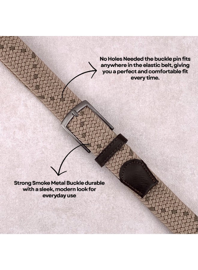 Classic Milano Braided Cotton Elastic Stretch Belt for Men & Women, Woven Canvas Web Belt with Gift Box, Adjustable Men's Belt | Full Length: 110CM (Free Size - Fits up to the waist of 40 Inches / 100 CM) - Image 3