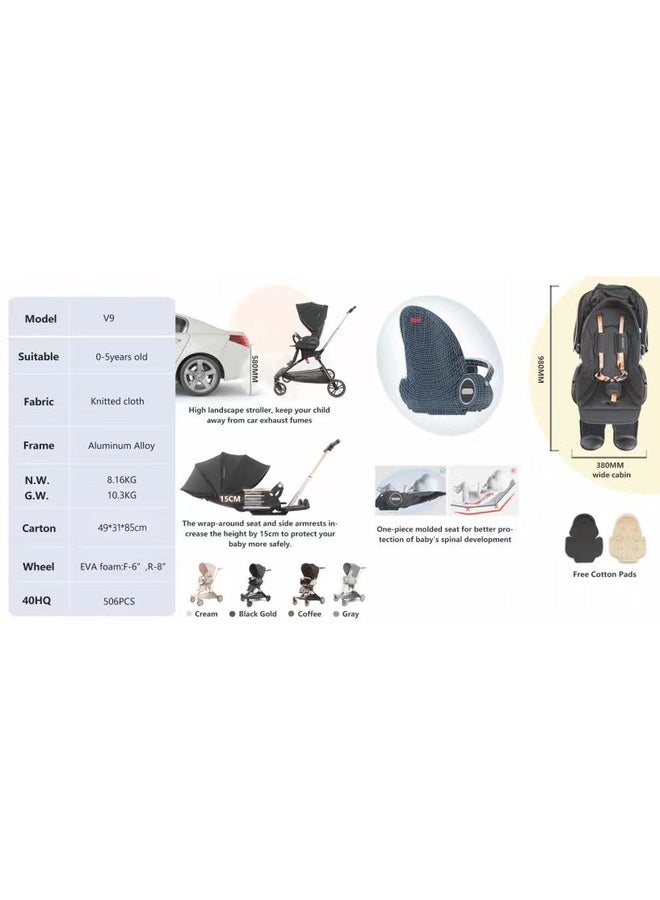 baobaohao New Model Lightweight Travel Stroller with High-View Canopy V9-Coffee - Image 2