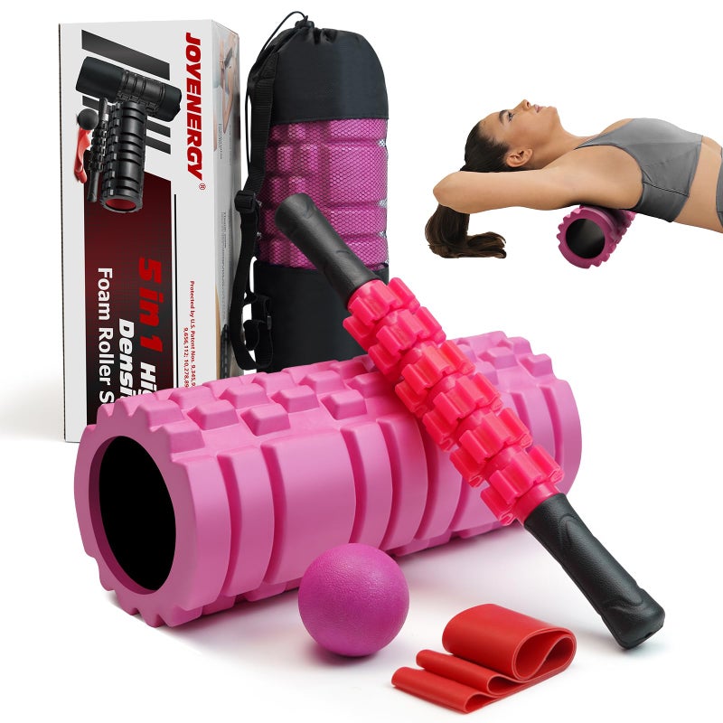 JOYENERGY 5 in 1 Foam Roller Set, Trigger Point Foam Roller Patented, Massage Stick, Massage Ball, Resistance Band for Deep Muscle Massage Pilates Yoga, Fitness Exercise for Whole Body - Image 1
