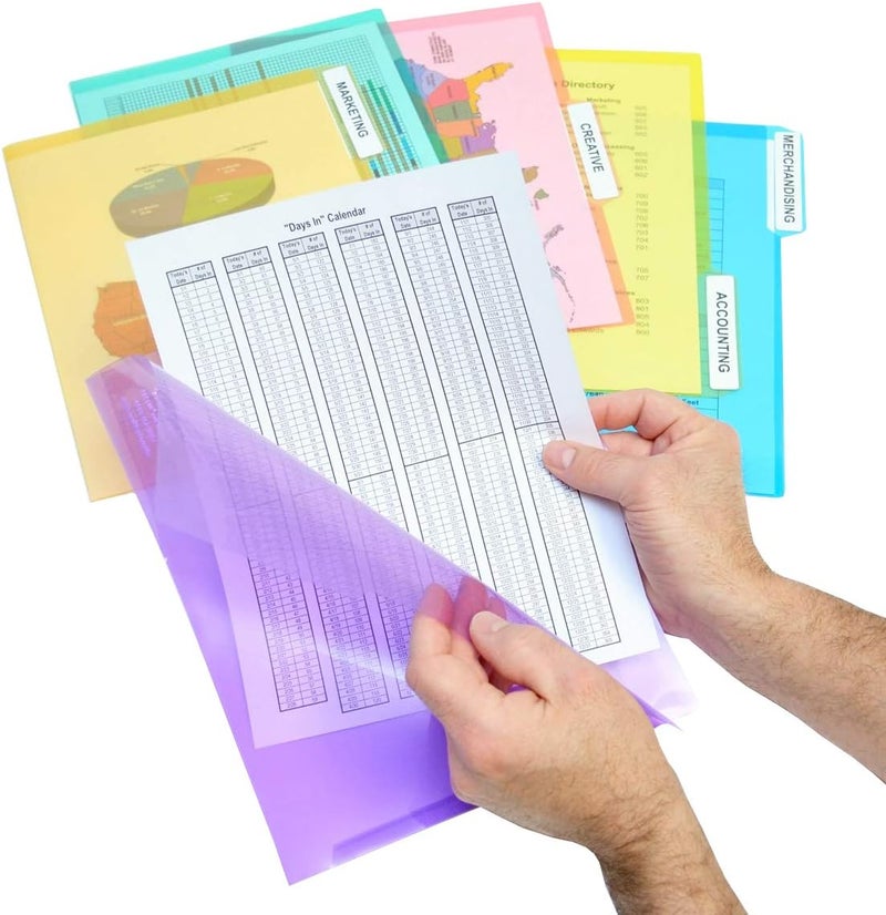 Ultimate Office PocketFile Clear Poly Document Folder Project Pockets, 3rd-Cut, Letter Size, in 6 Assorted Colors, Set of 72 - Image 1
