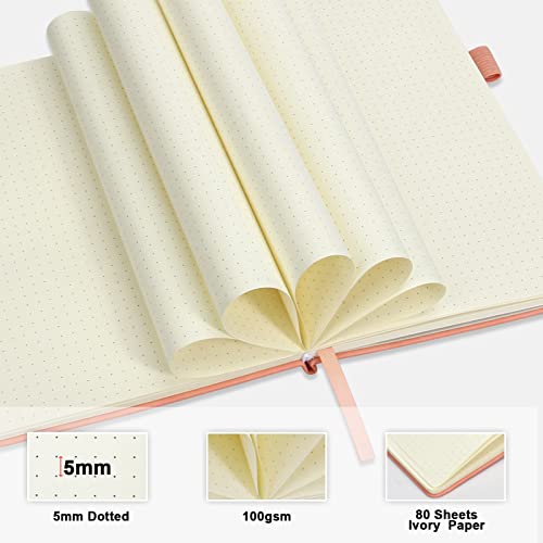 Daofary Dotted Journal Notebook with Pen Holder— A5 Dot Grid Notebook with 160 Pages 100gsm Thick Paper, Hardcover Dotted Journal with Pocket 8.4 x 5.7 in (Pink) - Image 3