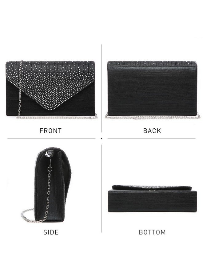 DASEIN Women Satin Evening Bag Rhinestone Clutch Purse Wedding Prom Purse Formal Cocktail Party Handbag (Black) - Image 3