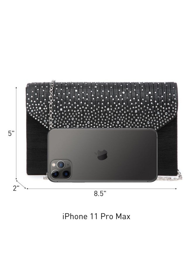 DASEIN Women Satin Evening Bag Rhinestone Clutch Purse Wedding Prom Purse Formal Cocktail Party Handbag (Black) - Image 4