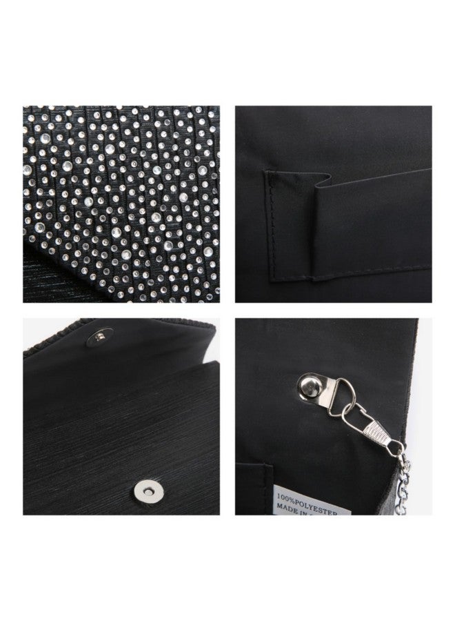 DASEIN Women Satin Evening Bag Rhinestone Clutch Purse Wedding Prom Purse Formal Cocktail Party Handbag (Black) - Image 5