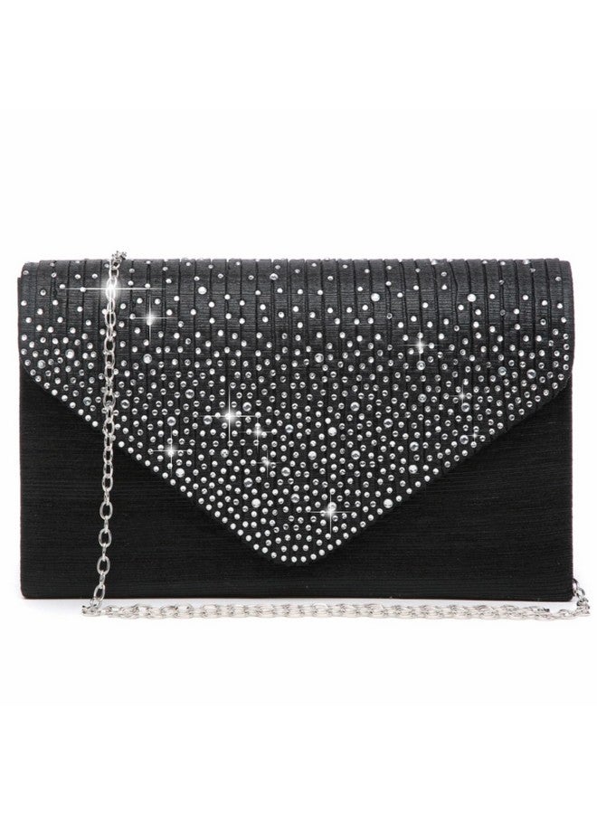 DASEIN Women Satin Evening Bag Rhinestone Clutch Purse Wedding Prom Purse Formal Cocktail Party Handbag (Black) - Image 1