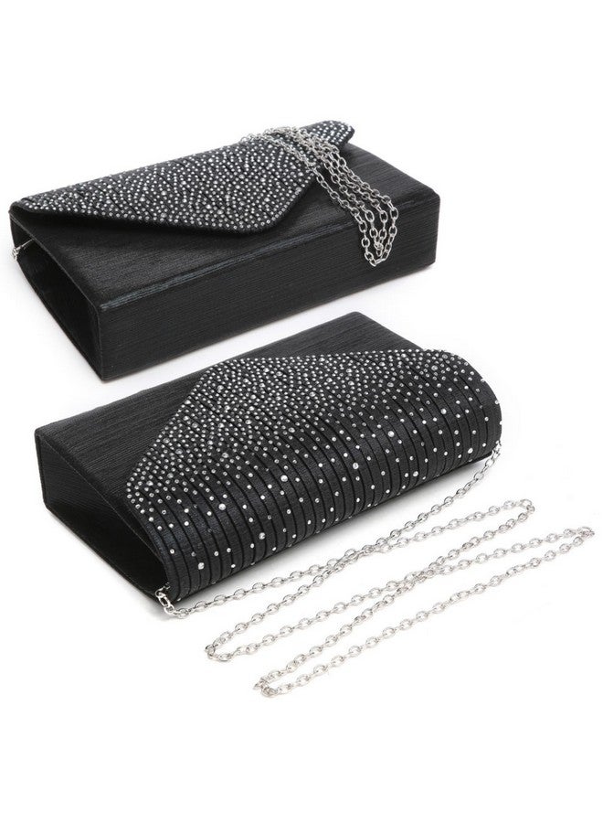 DASEIN Women Satin Evening Bag Rhinestone Clutch Purse Wedding Prom Purse Formal Cocktail Party Handbag (Black) - Image 2